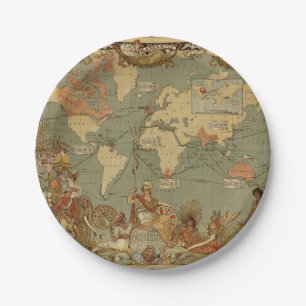 Antique 1886 World Map British Empire Poster Paper Plate