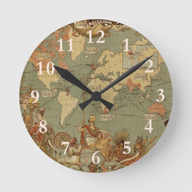Antique 1886 World Map British Empire Poster Round Clock (Front)