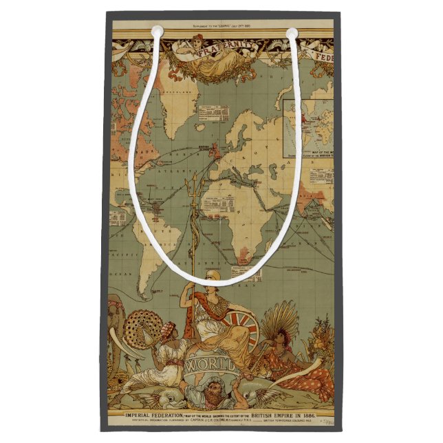 Antique 1886 World Map British Empire Poster Small Gift Bag (Front)