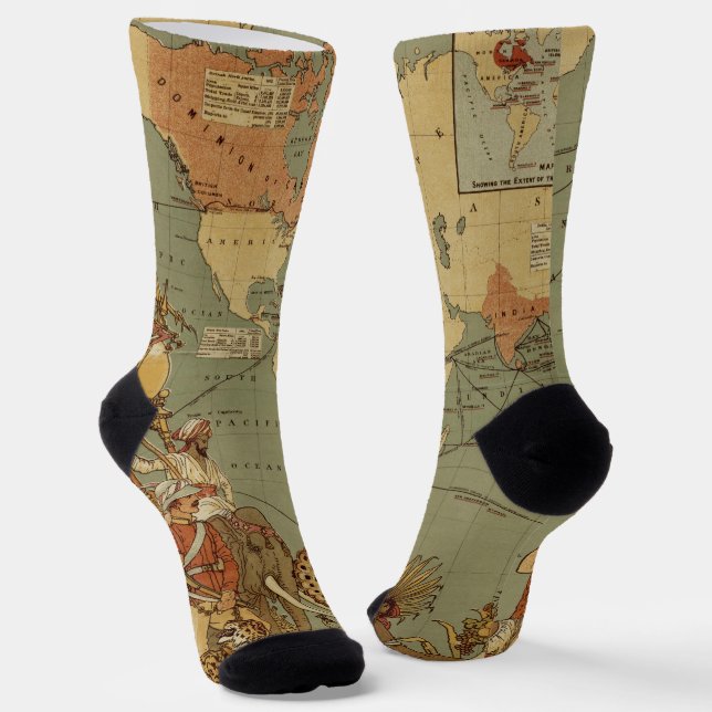 Antique 1886 World Map British Empire Poster Socks (Angled)