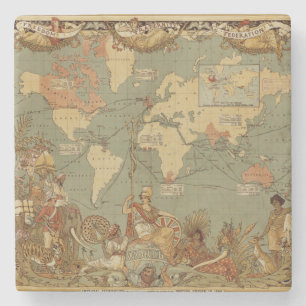 Antique 1886 World Map British Empire Poster Stone Coaster