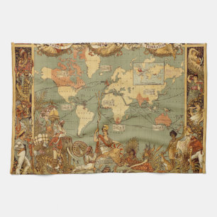 Antique 1886 World Map British Empire Poster Tea Towel