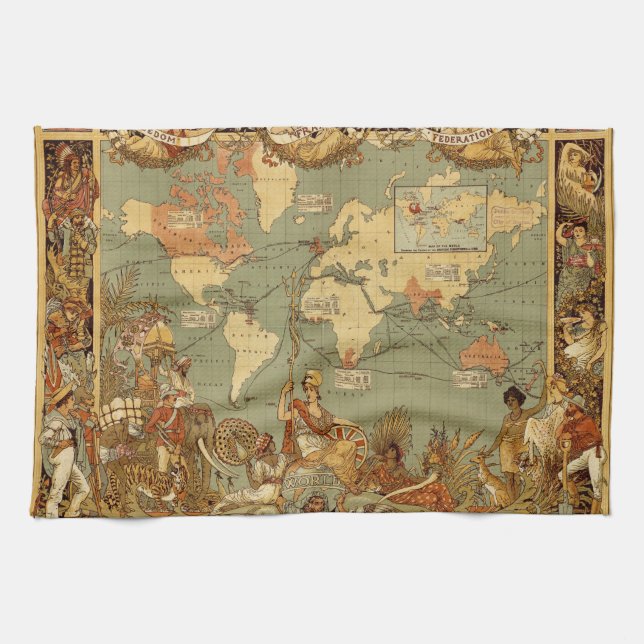 Antique 1886 World Map British Empire Poster Tea Towel (Horizontal)