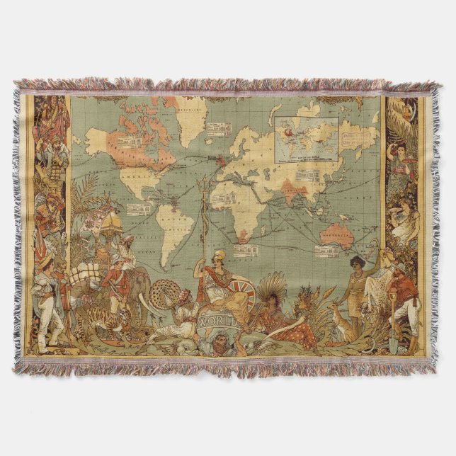 Antique 1886 World Map British Empire Poster Throw Blanket (Front)