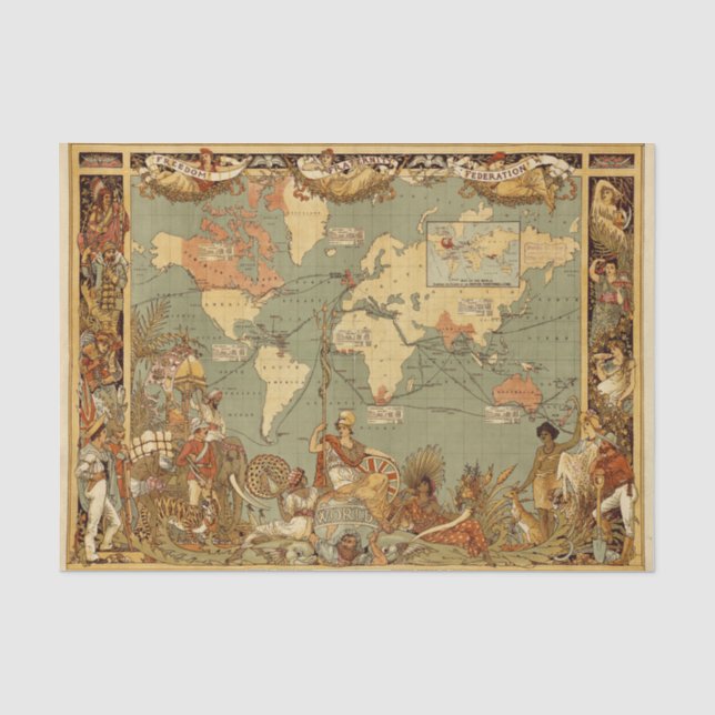 Antique 1886 World Map British Empire Poster Tissue Paper (Front)