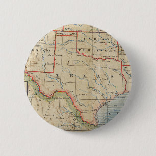 Antique 1888 Map of Texas with Towns and Rivers 6 Cm Round Badge