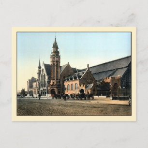 Antique 1890 colour photo Bruges railroad station Postcard