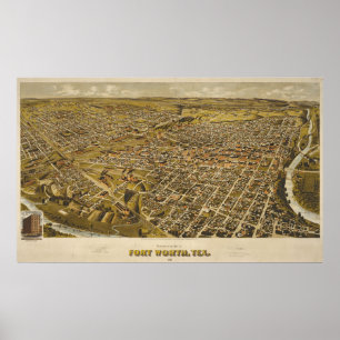Antique 1891 Map of Fort Worth, Texas, USA Poster