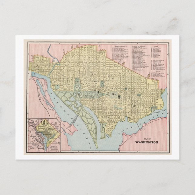 Antique 1899 Map of Washington, DC,  Postcard (Front)