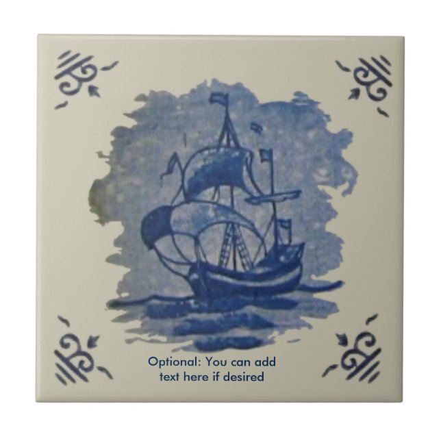 Antique 18th Century Delft Ship Tile Reproduction (Front)