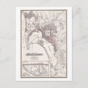 Antique 1903 Map of San Diego, California, Postcard