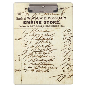 Antique 1908 Millburn (NJ) Store Invoice Clipboard