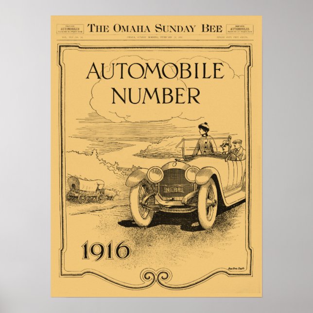 antique 1916 Omaha Daily Bee automobile section Poster (Front)