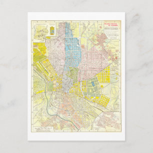 Antique 1934 Map of Madrid, Spain, Postcard