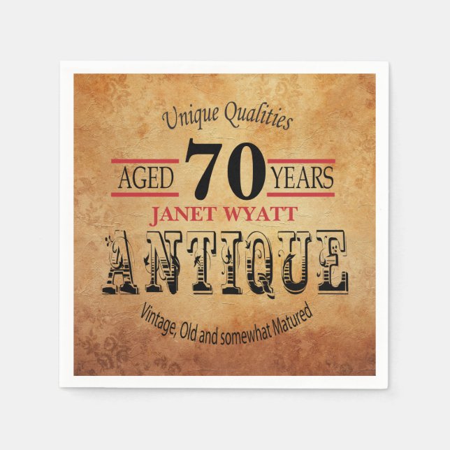 Antique 70th Birthday Design Napkin (Front)