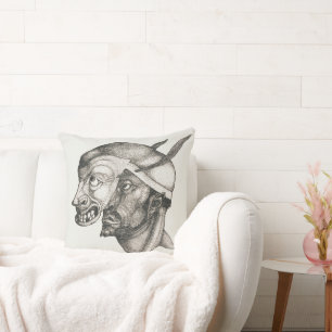 Antique abstract art, man's face with mask cushion