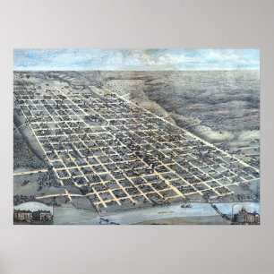 Antique Aerial City Map of Austin, Texas, 1873 Poster