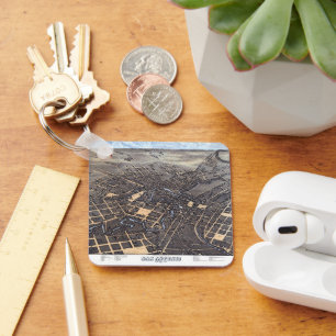 Antique Aerial City Map of San Antonio, Texas 1873 Key Ring