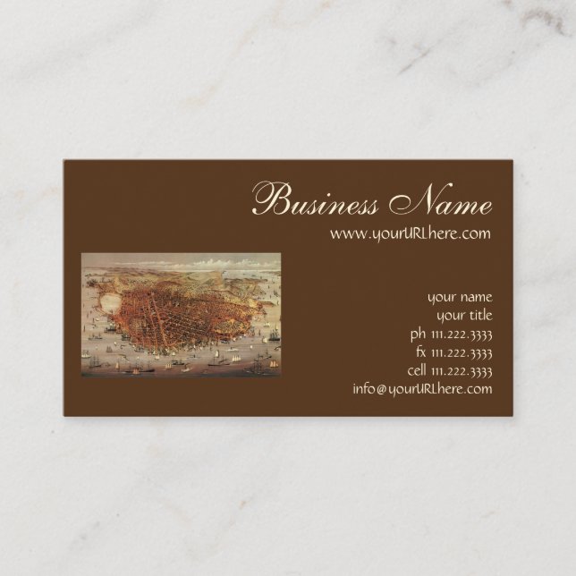 Antique Aerial Map of San Francisco, California Business Card (Front)