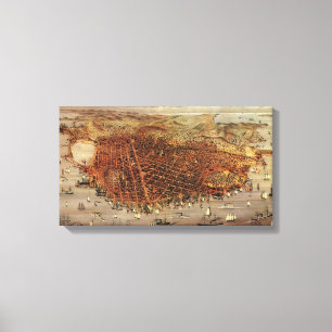 Antique Aerial Map of San Francisco, California Canvas Print