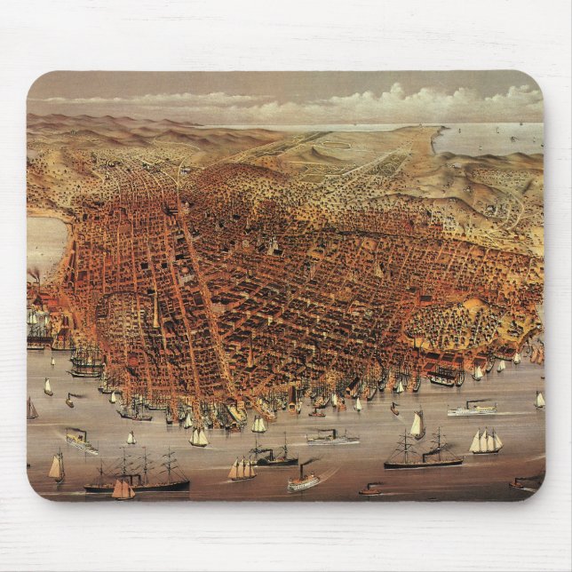 Antique Aerial Map of San Francisco, California Mouse Pad (Front)