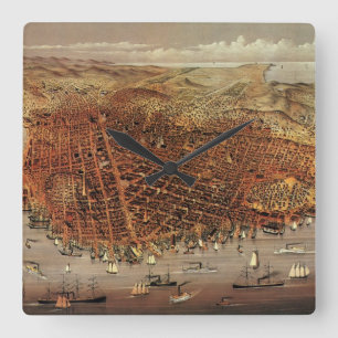 Antique Aerial Map of San Francisco, California Square Wall Clock