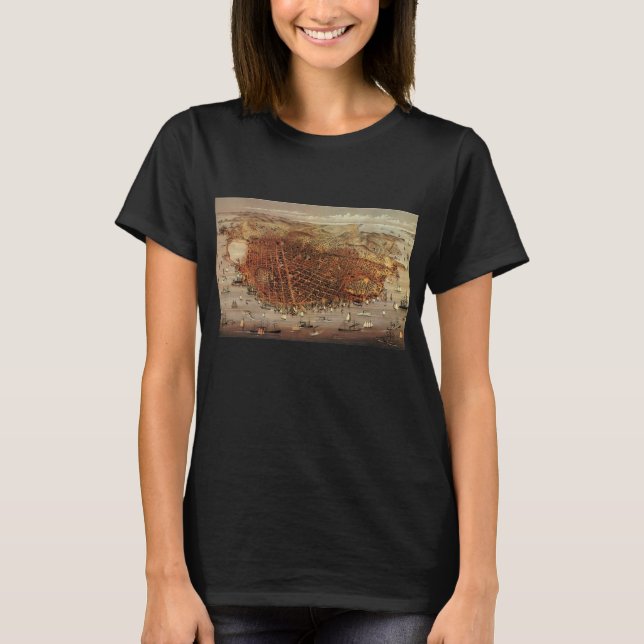 Antique Aerial Map of San Francisco, California T-Shirt (Front)