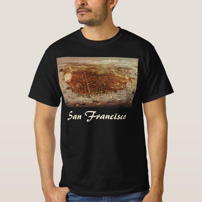 Antique Aerial Map of San Francisco, California T-Shirt (Front)