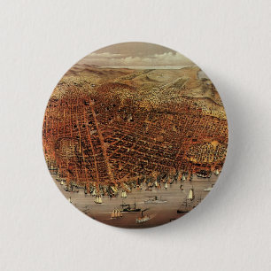 Antique Aerial Map, San Francisco City, California 6 Cm Round Badge