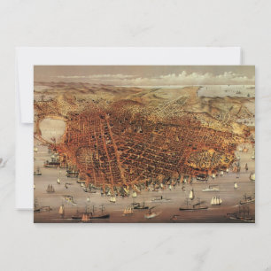 Antique Aerial Map, San Francisco City, California Invitation