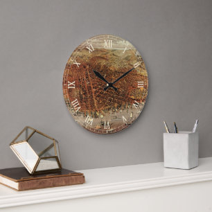 Antique Aerial Map, San Francisco City, California Large Clock