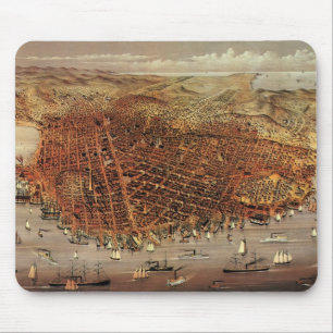 Antique Aerial Map, San Francisco City, California Mouse Pad