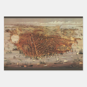 Antique Aerial Map, San Francisco City, California Wrapping Paper Sheet