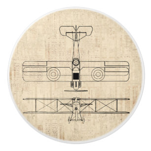 Antique Aeroplane Diagrams Vintage Plane Art Ceramic Knob