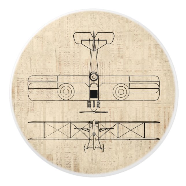 Antique Aeroplane Diagrams Vintage Plane Art Ceramic Knob (Front)