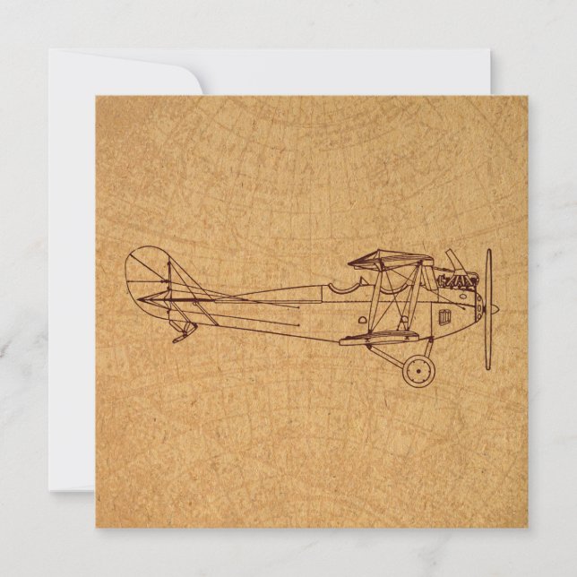 Antique Aeroplane Retro Classic Aviation Map Style Invitation (Front)