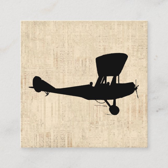 Antique Aeroplane Silhouette Art Enclosure Card (Front)