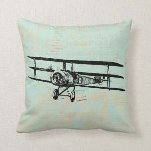 Antique Aeroplane Vintage Plane Green Music Paper Cushion