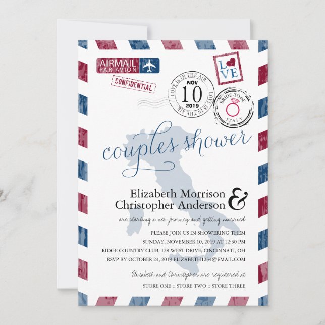 Antique Airmail Italy | Couples Shower Invitation (Front)