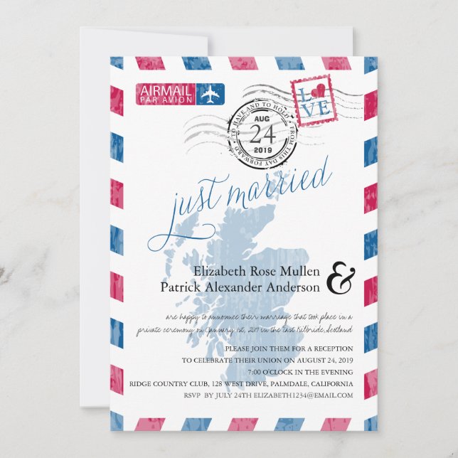 Antique Airmail Scotland Post Reception Invitation (Front)