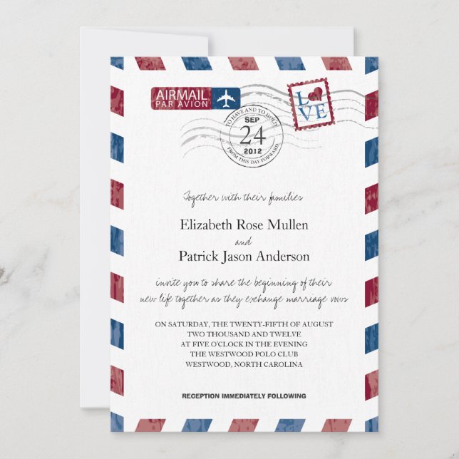 Antique Airmail Wedding Invitation (Front)