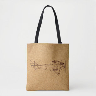 Antique Airplane Retro Classic Aviation Map Style Tote Bag