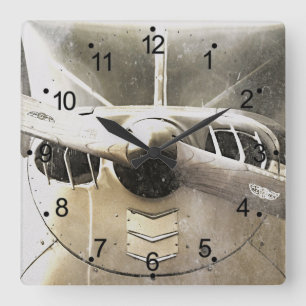 Antique Airplane Retro Square Clock