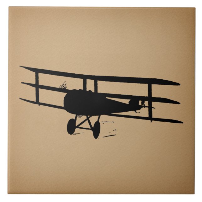 Antique Airplane Silhouette Vintage Plane Tile (Front)