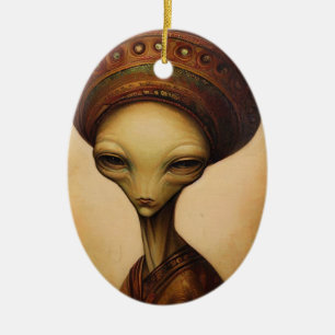 Antique Alien Portrait Ceramic Tree Decoration