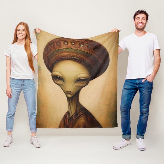 Antique Alien Portrait  Fleece Blanket (In Situ)