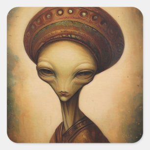 Antique Alien Portrait Square Sticker