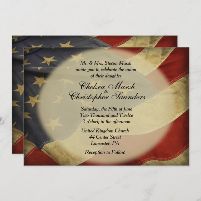 Antique American Flag Wedding Invitation (Front/Back)