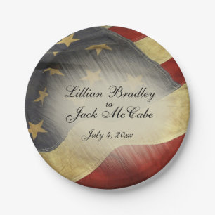 Antique American Flag Wedding Names and Date Paper Plate