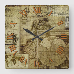Antique and Vintage Old world maps Square Wall Clock